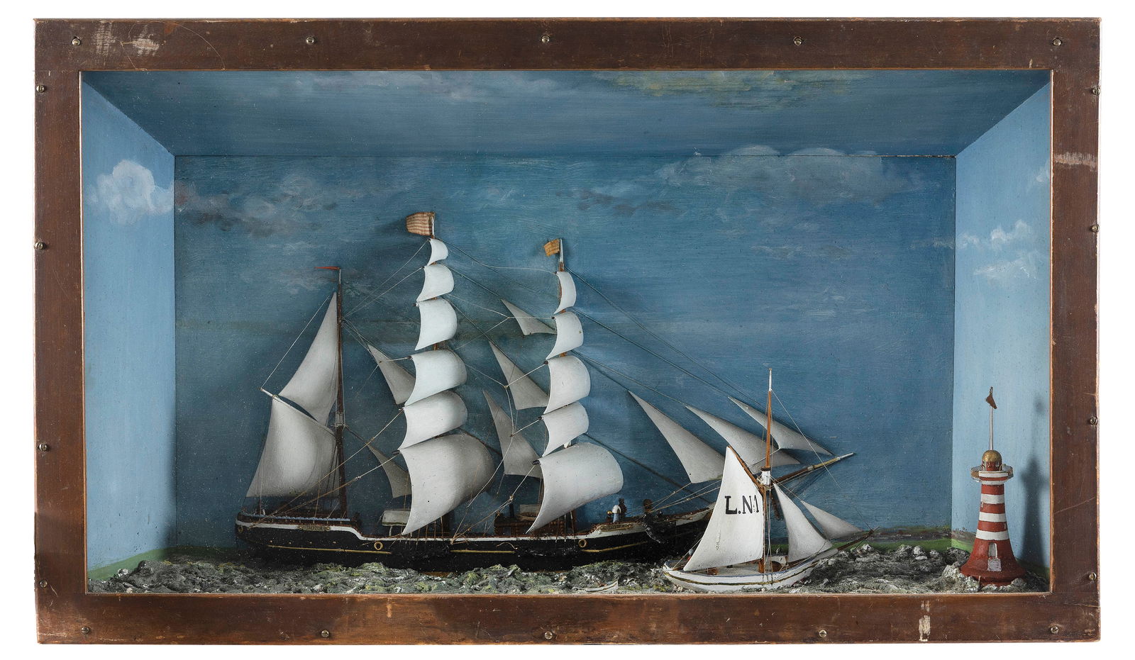 SHADOW BOX MARITIME DIORAMA Early 20th Century Height 21". Width 37". Depth 11". (1 of 1)