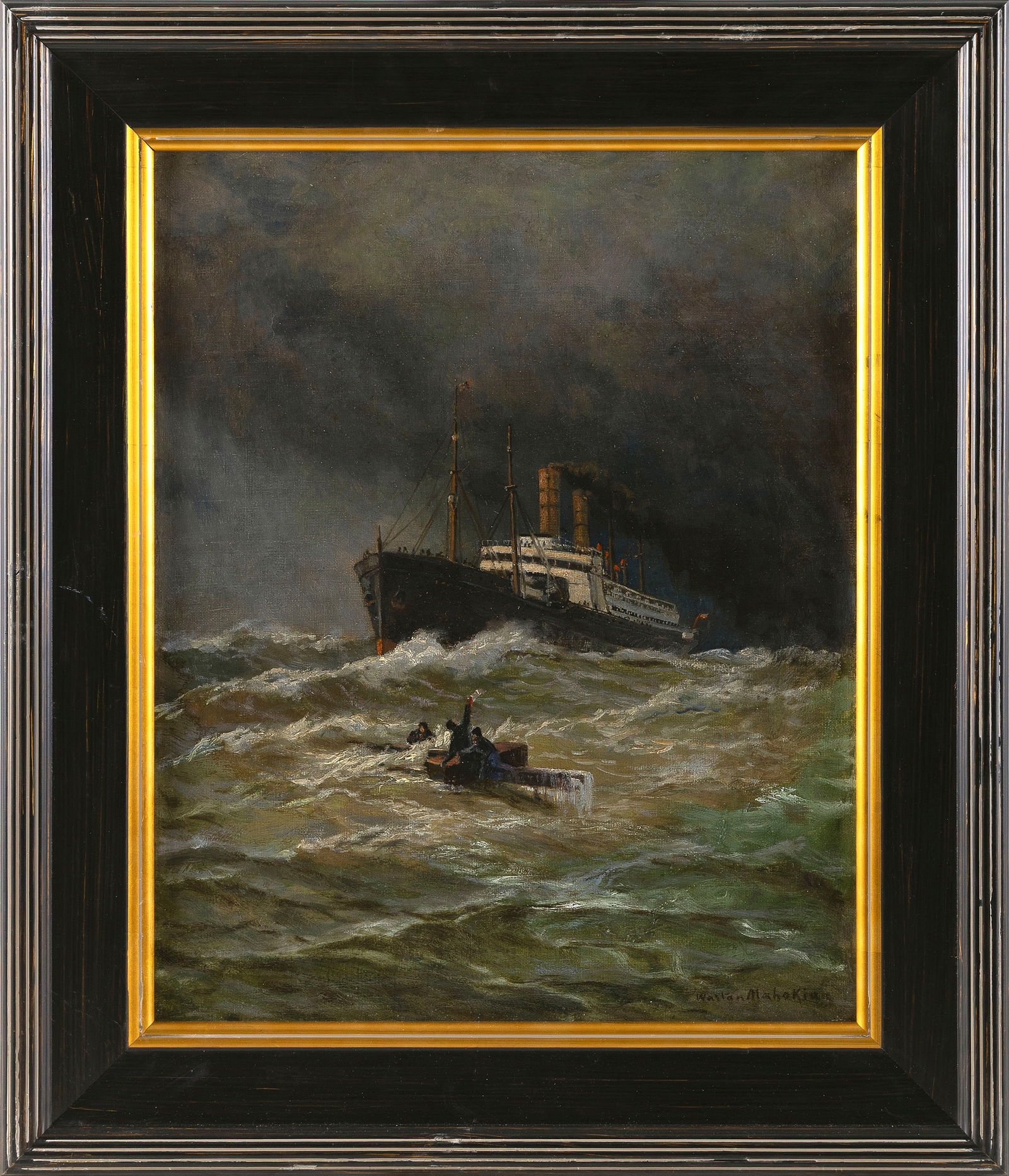VARTAN MAHOKIAN (Armenia/France/America/Turkey, 1869-1937), Steamship rescue., Oil on canvas, 18" x (1 of 1)