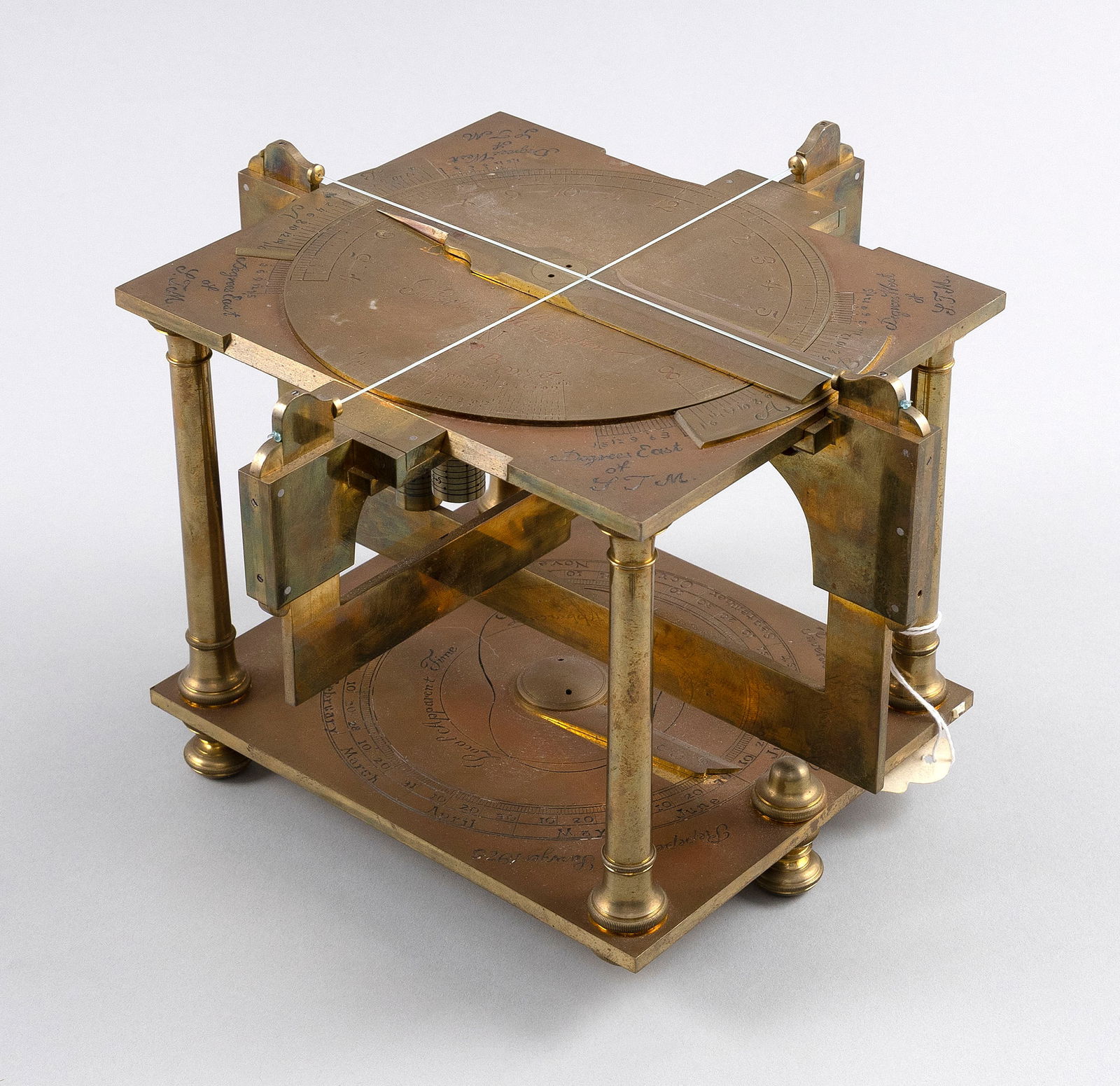 BRASS BIFILAR DIAL SUNDIAL AFTER F. SAWYER America, Circa 1984 Height 6". (1 of 5)