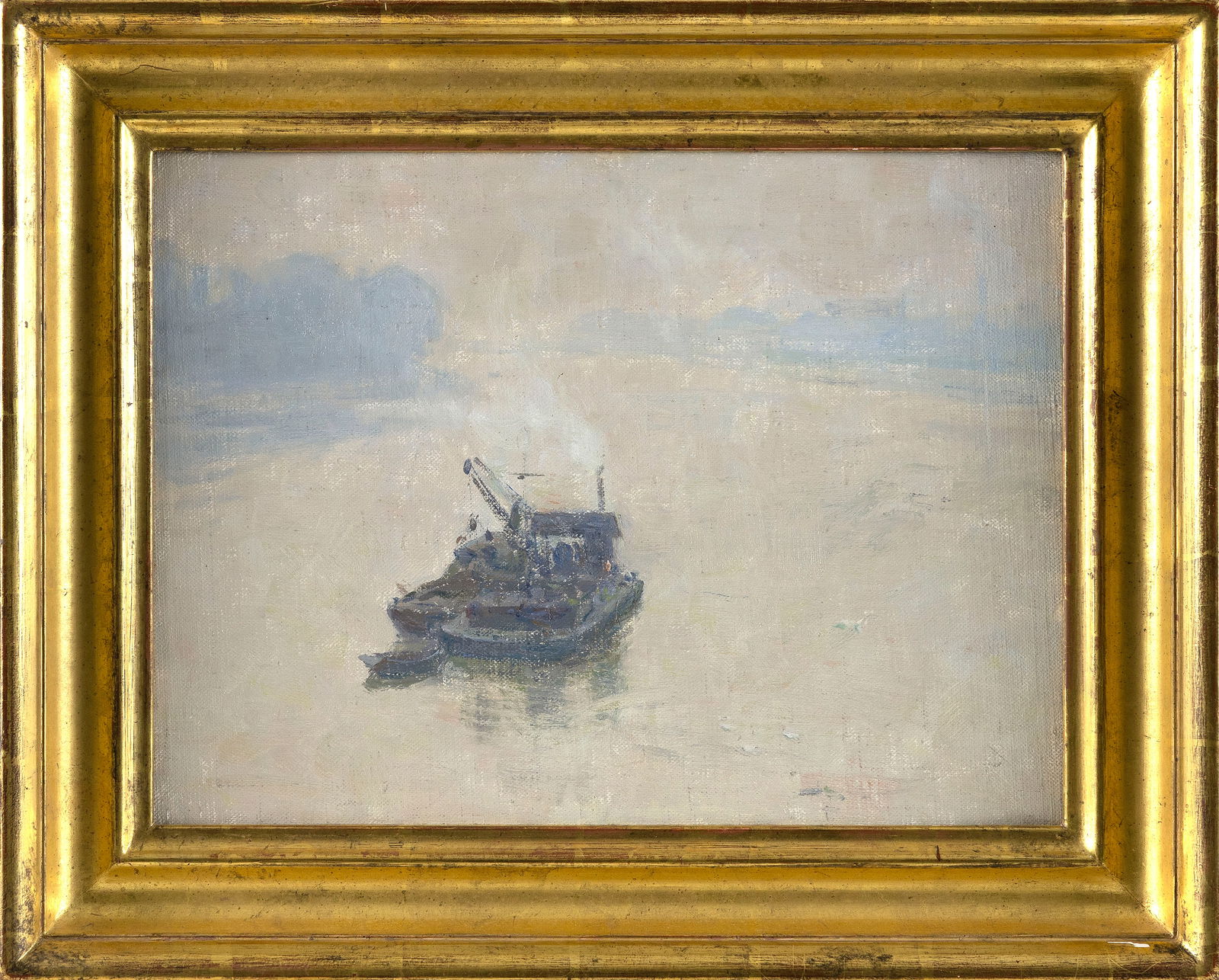 AIDEN LASSELL RIPLEY (Massachusetts/New York, 1896-1969), "Misty Day, Thames"., Oil on canvas board, (1 of 1)