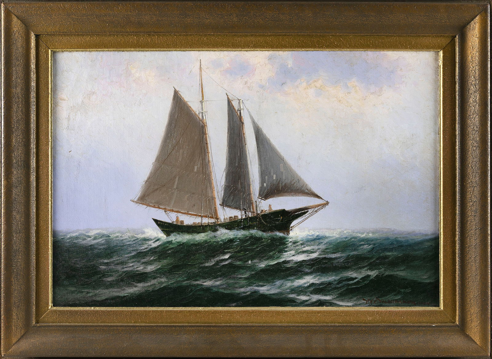 THEODOR VICTOR CARL VALENKAMPH (Massachusetts/Sweden, 1868-1924), Fishing schooner on a stormy sea., (1 of 1)