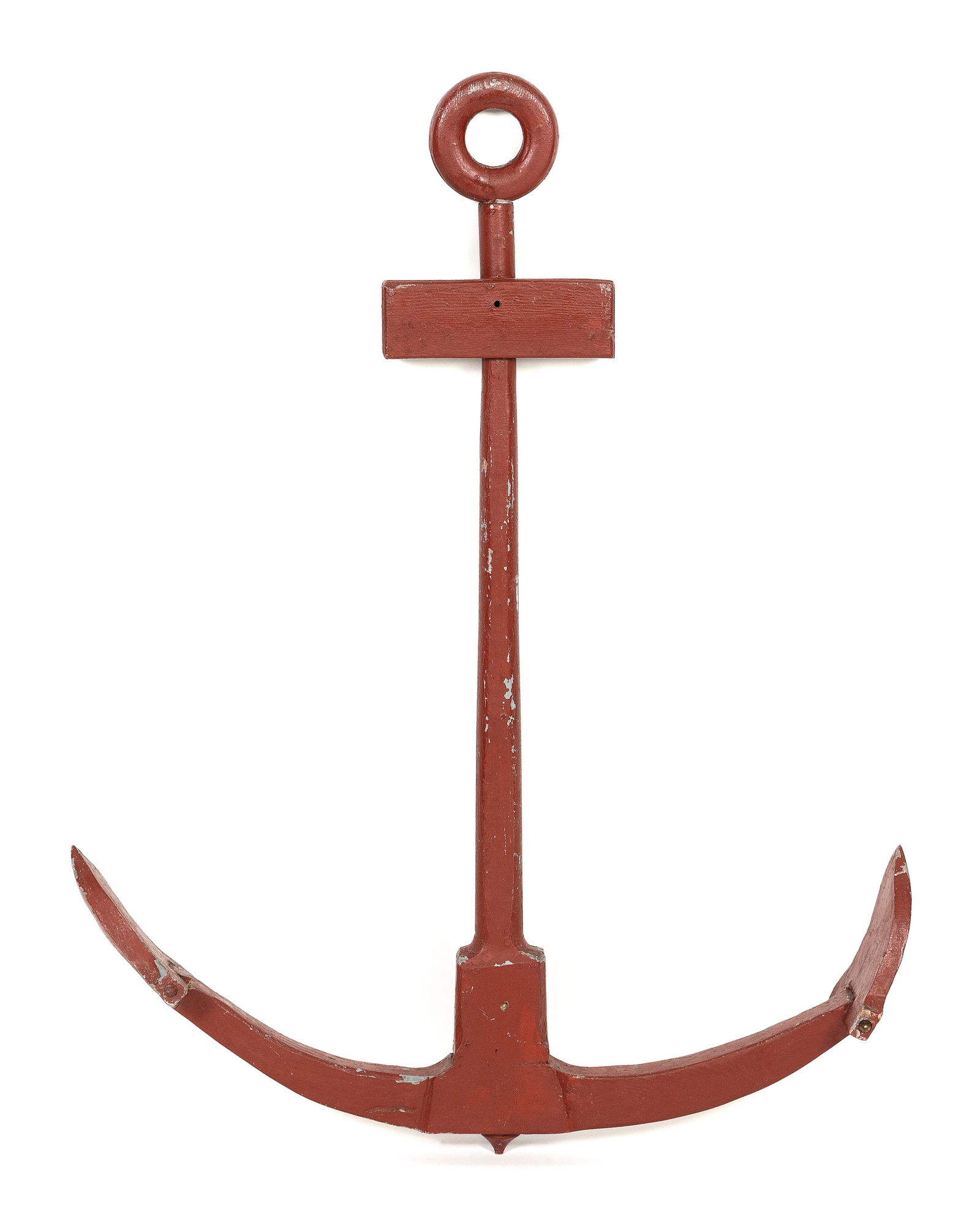 RED PAINTED WOODEN ANCHOR TRADE SIGN Circa 1940s Height 40". Width 33". (1 of 1)
