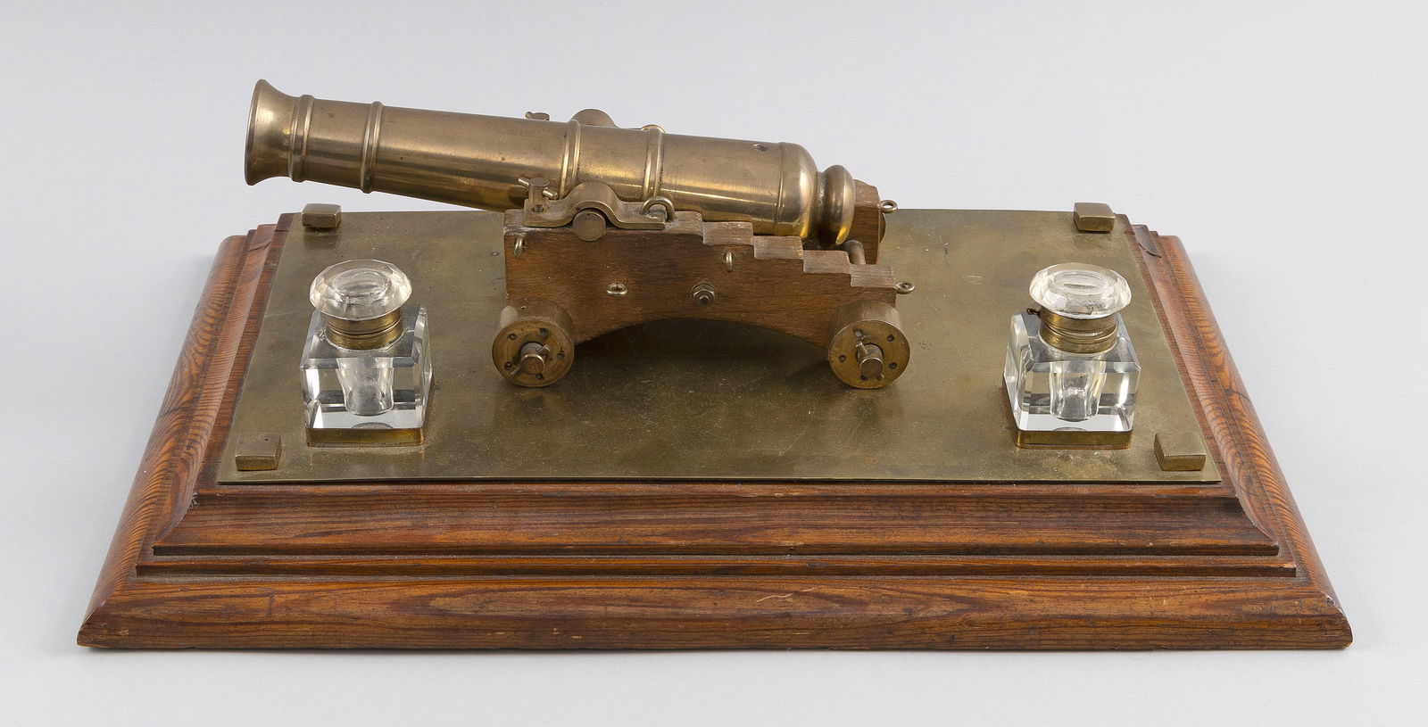 BRASS SIGNAL CANNON DESK STANDISH 20th Century Height 5.5". Width 17.5". Depth 11.25". (1 of 1)