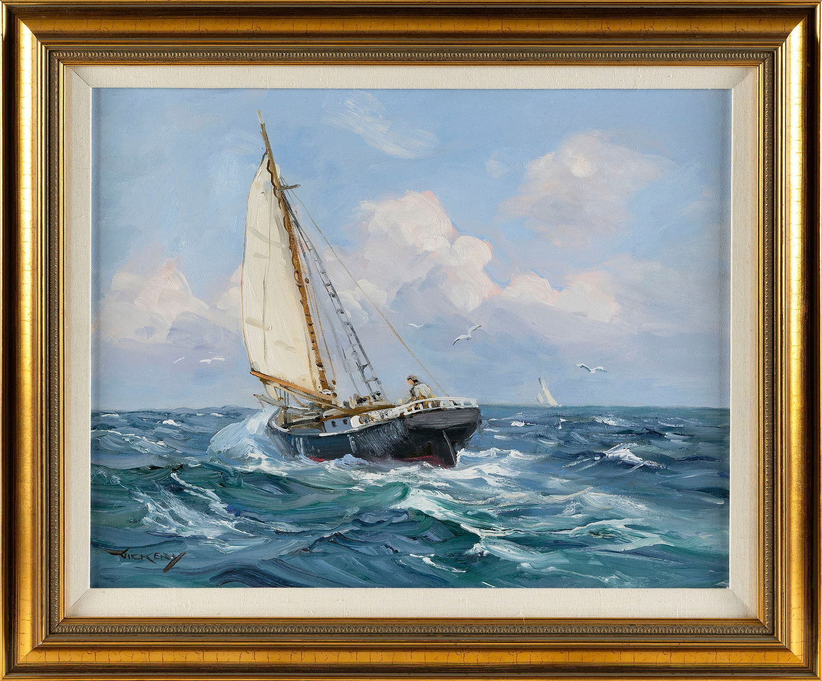 CHARLES VICKERY (Illinois, 1913-1998), At sea., Oil on canvas, 16" x 20". Framed 21" x 25". (1 of 2)