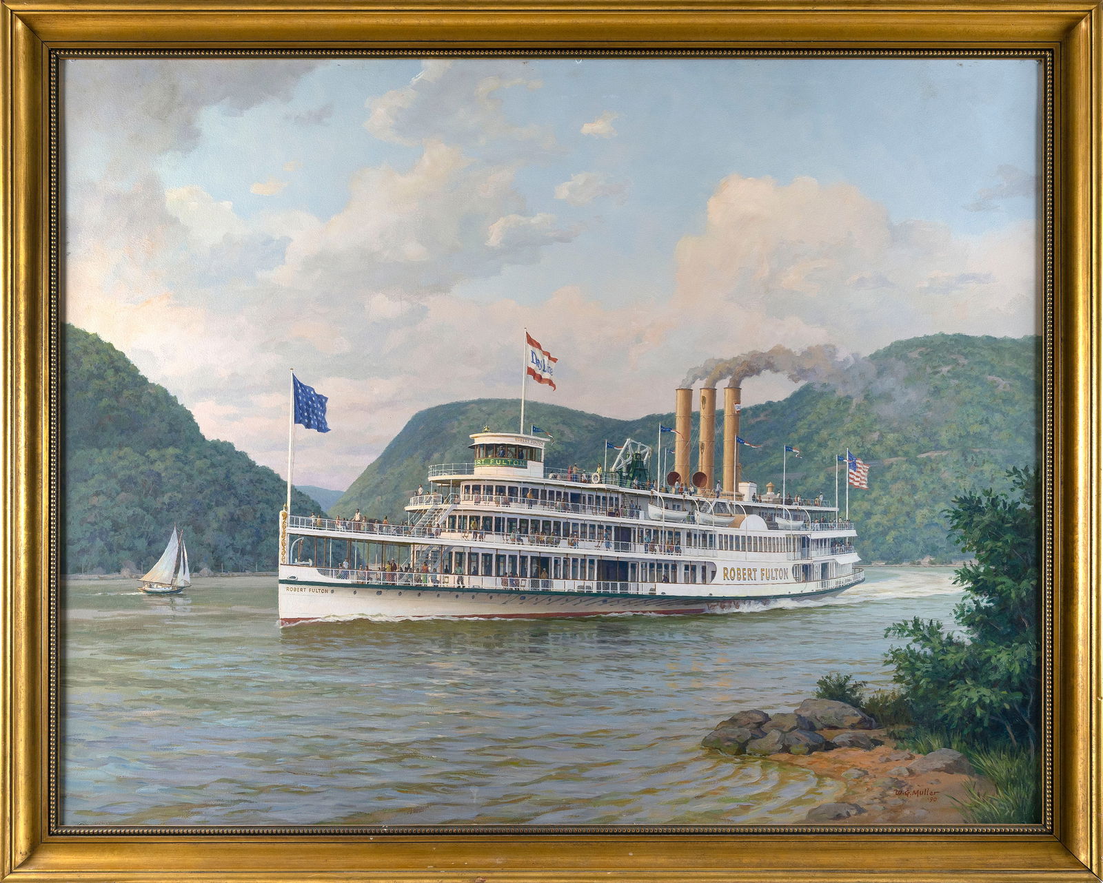 WILLIAM G. MULLER (New York, 1937-), The Robert Fulton steamboat, circa 1850., Oil on panel, 42" x (1 of 1)