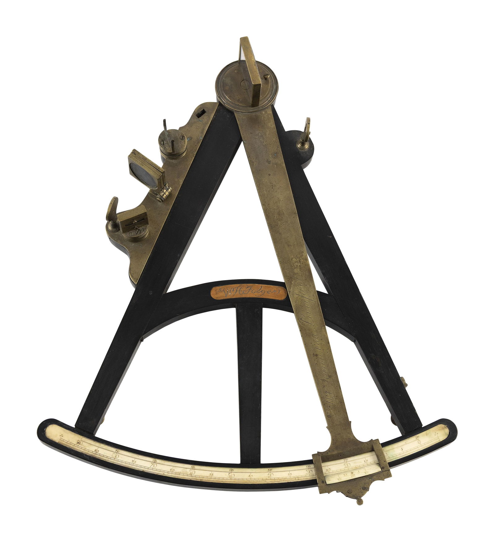 BRASS AND EBONY SEXTANT 19th Century Length 16". Width 13.75". (1 of 2)