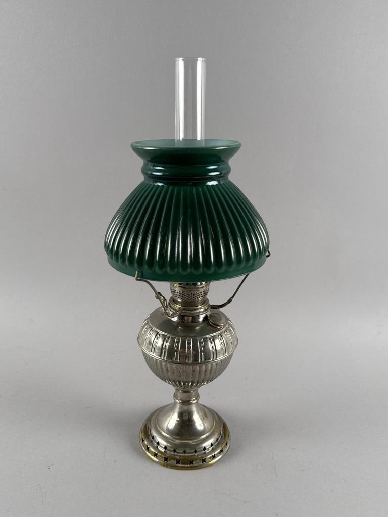 NICKEL HALF-SIZE LAMP Mid-19th Century Height 12.5". (1 of 4)