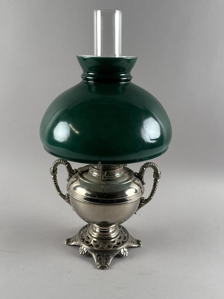 BRADLEY & HUBBARD KEROSENE TABLE LAMP Late 19th Century Height 19". Width 10.25". Depth 10.25". (1 of 5)