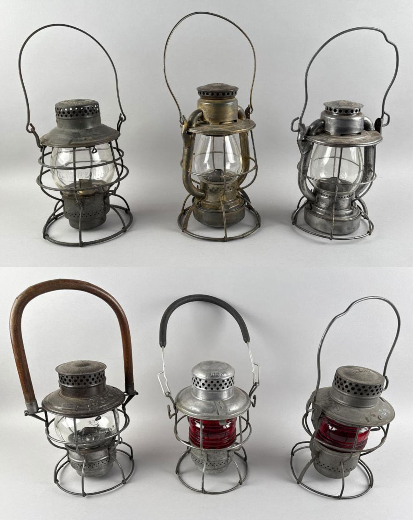 SIX RAILROAD LANTERNS Late 19th/Early 20th Century Heights from 9.75" to 11.5". (1 of 6)
