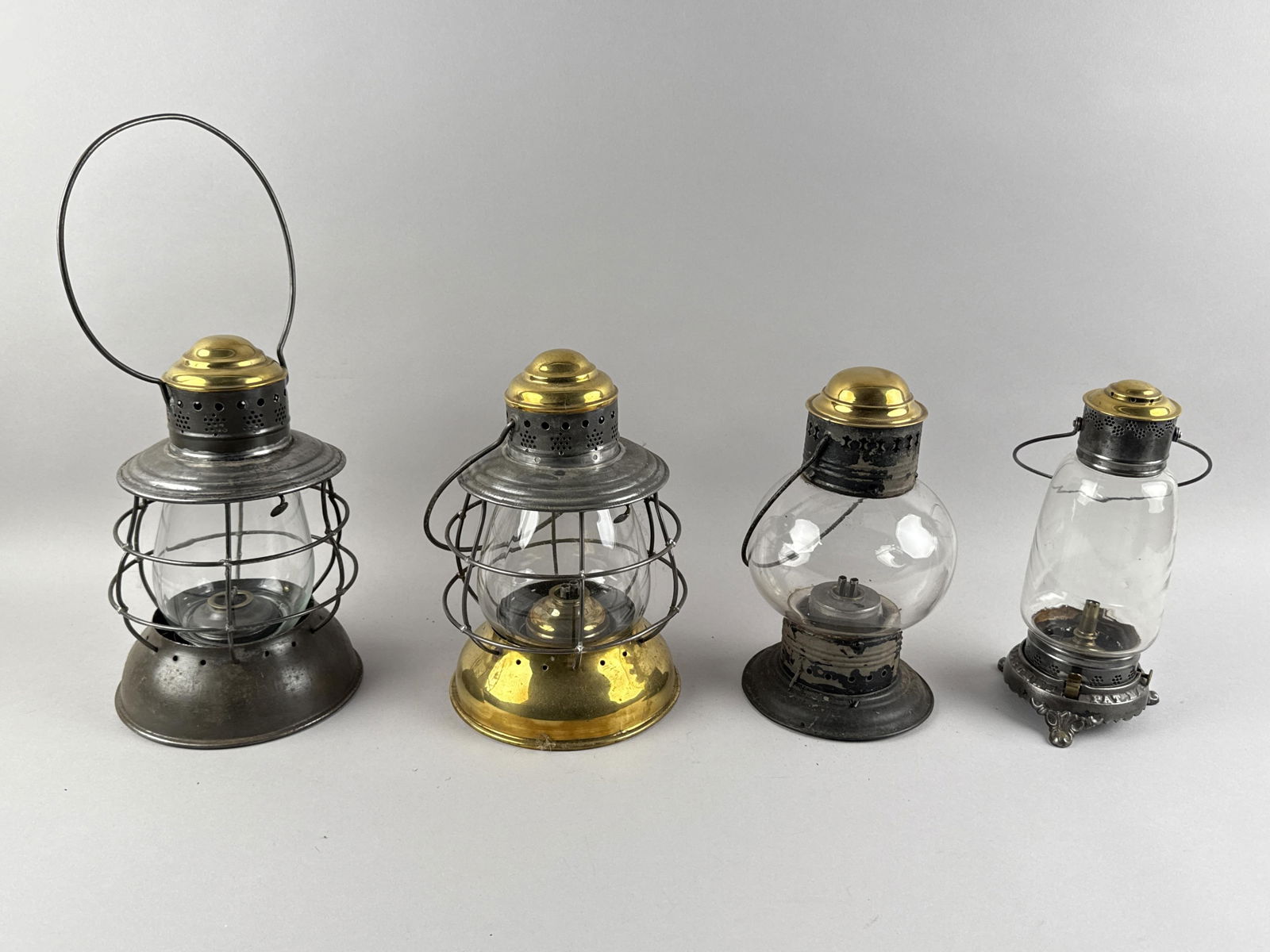 FOUR METAL LANTERNS 19th Century Heights from 9.5" to 10". (1 of 2)