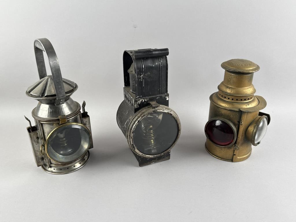 THREE METAL LANTERNS 19th Century Heights from 9.75" to 12.5". (1 of 3)