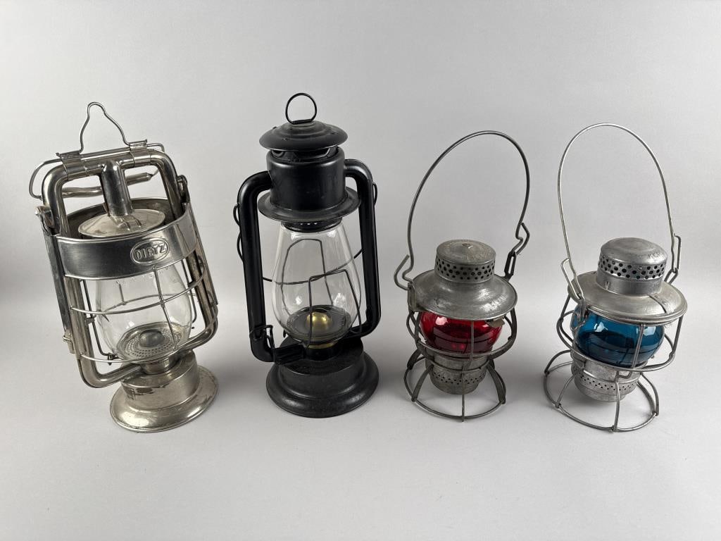 FOUR RAILROAD LANTERNS Late 19th/Early 20th Century Heights from 9" to 15.25". (1 of 3)