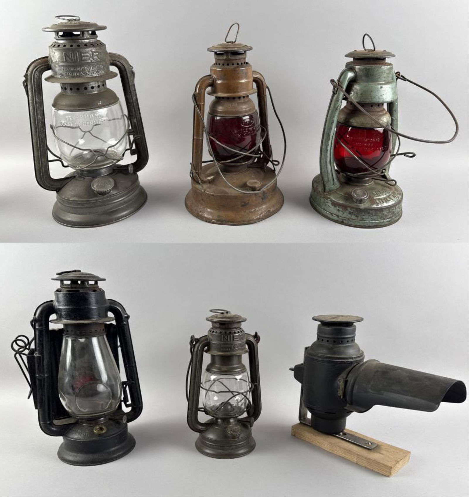 SIX RAILROAD LANTERNS Late 19th/Early 20th Century Heights from 9.75" to 13.5". (1 of 6)