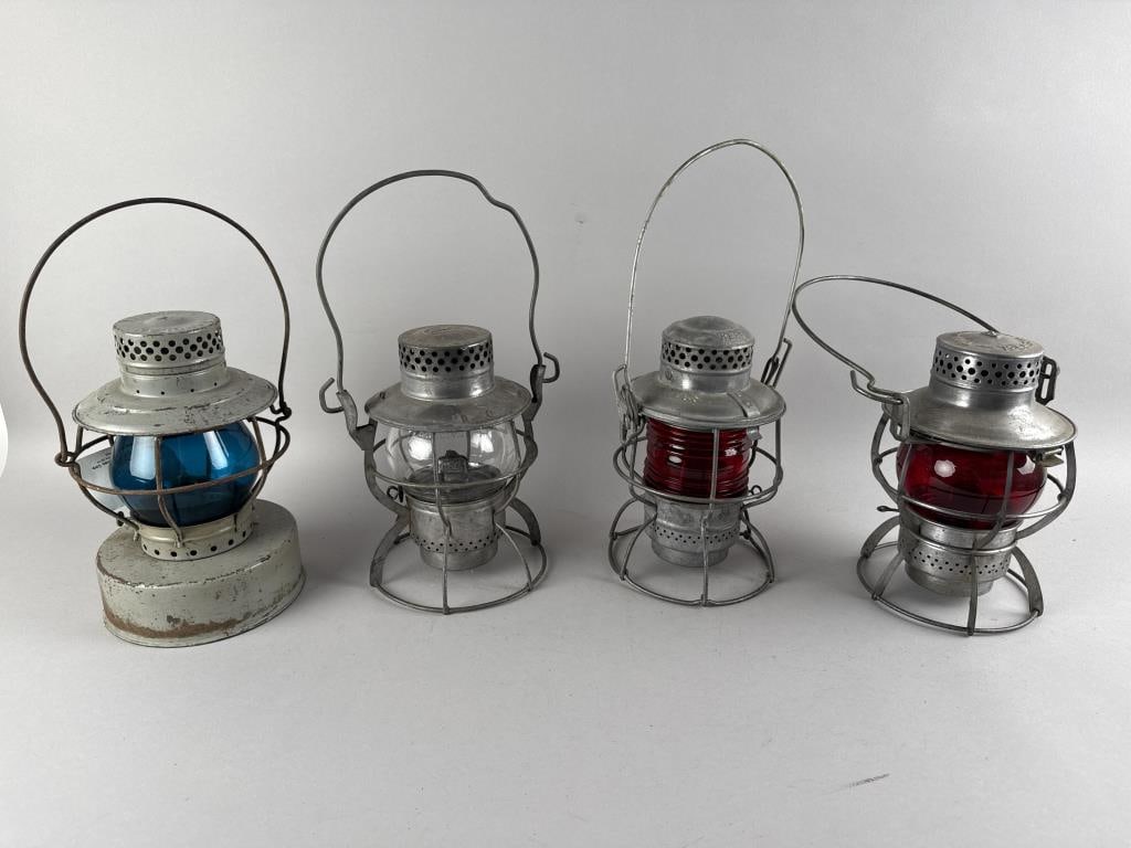 FOUR RAILROAD LANTERNS Late 19th/Early 20th Century Heights from 9" to 10". (1 of 3)