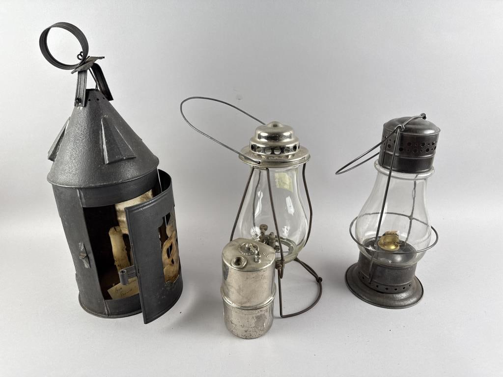 THREE HAND LANTERNS 19th Century or Earlier Heights from 11.25" to 15". (1 of 4)