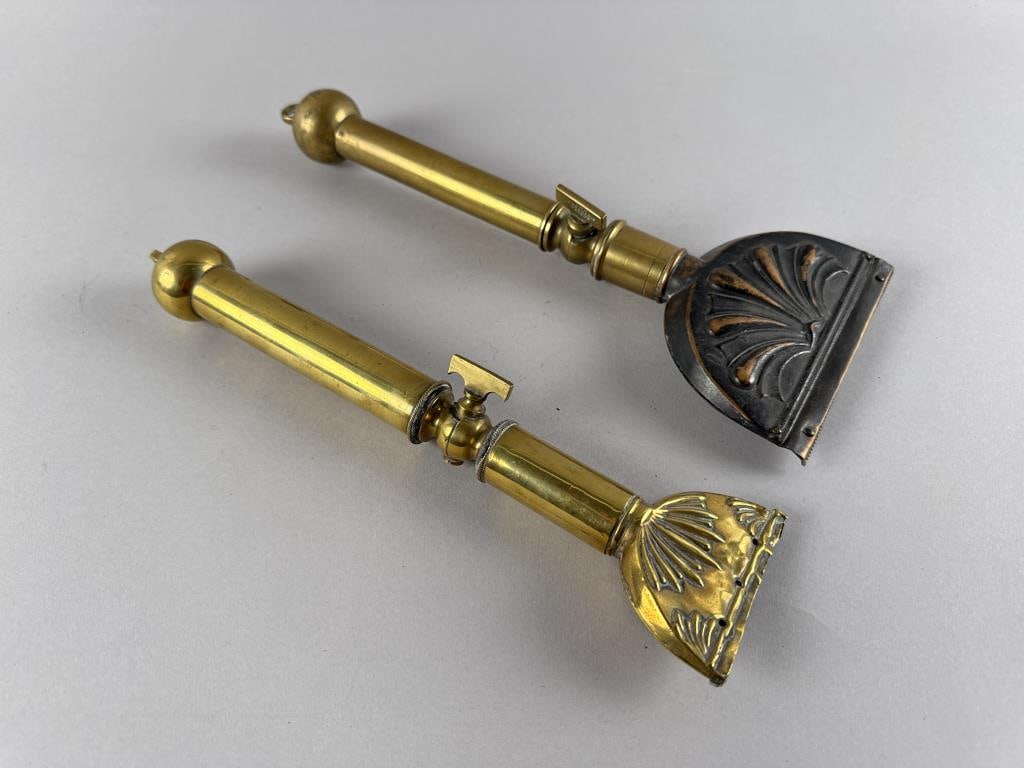 TWO BRASS CURRY COMB GROOMING TOOLS Lengths 12" and 13". (1 of 3)