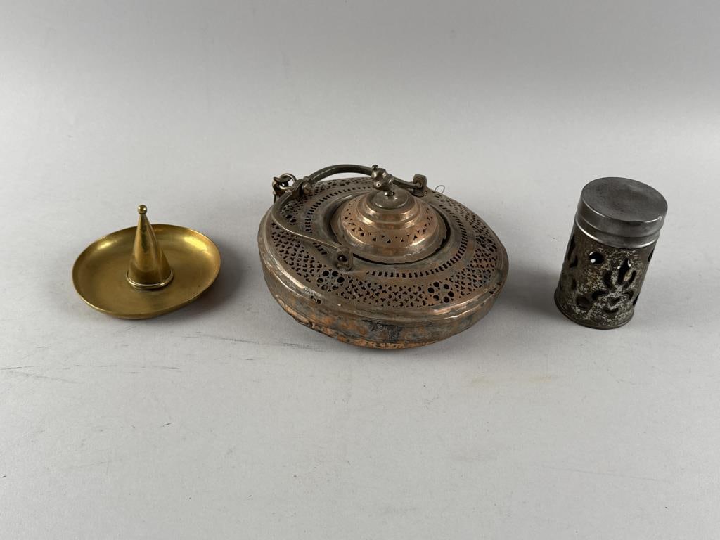 AN OTTOMAN LANTERN AND TWO INCENSE BURNERS 19th Century (1 of 2)