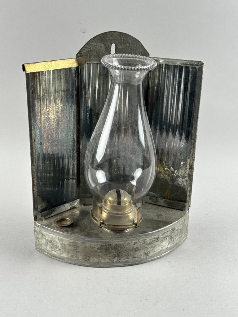 TIN WALL SCONCE Third Quarter of the 19th Century Height 12.5". Width 10". (1 of 3)