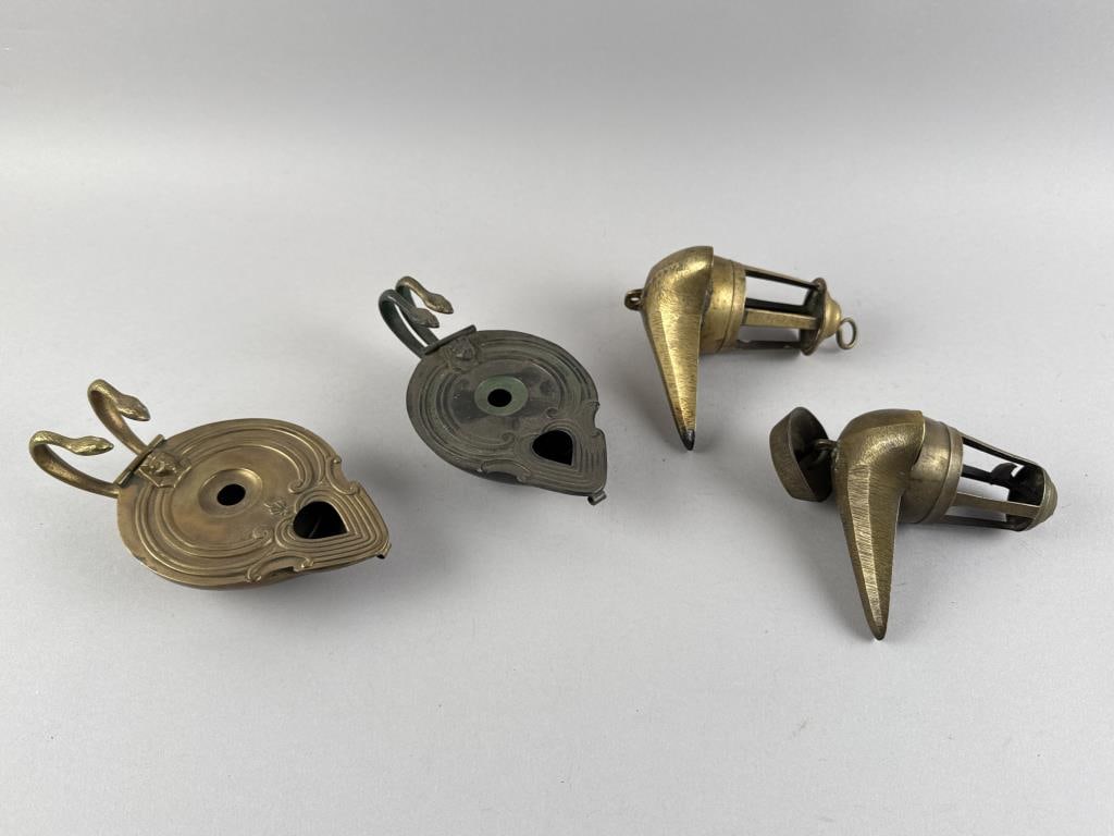 TWO PAIRS OF CONTINENTAL FAT LAMPS Late 19th/Early 20th Century Heights from 3" to 5.25". (1 of 3)