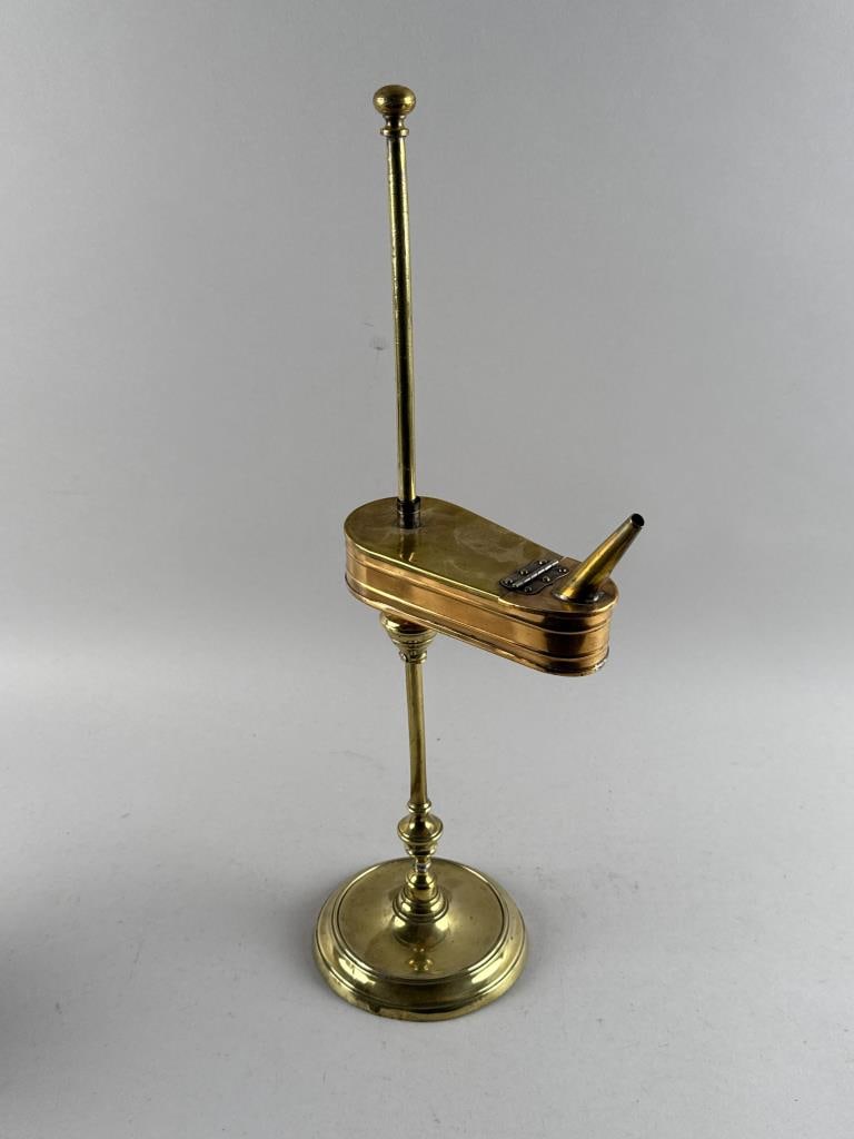 EUROPEAN BRASS FAT LAMP 19th Century Height 19.5". (1 of 2)
