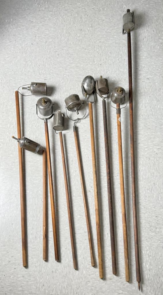 NINE PARADE TORCHES 19th Century Heights from 35" to 81".: NINE PARADE TORCHES19th CenturyVaried forms and makers.Heights from 35" to 81".