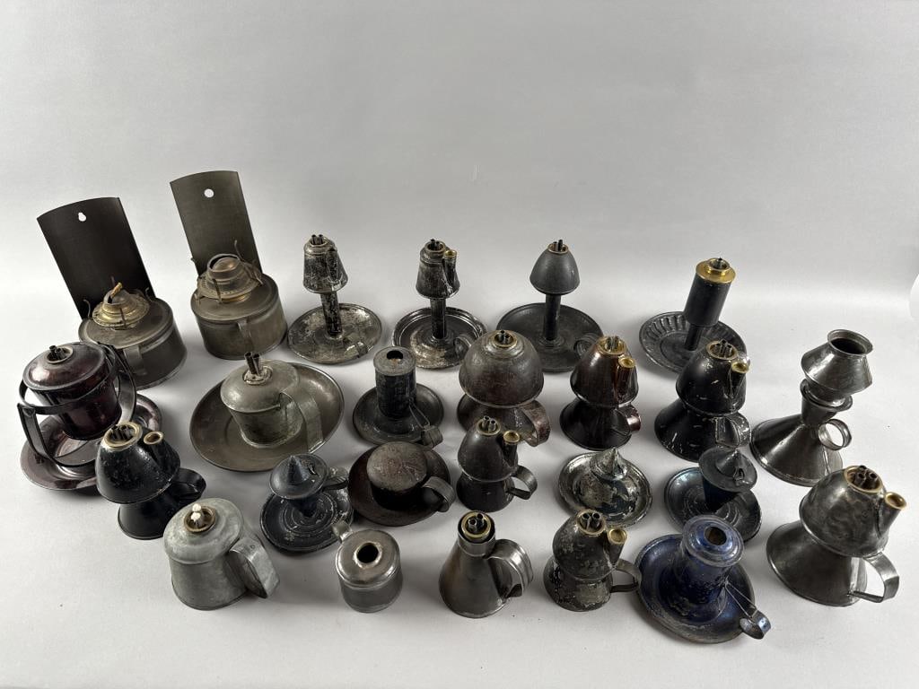 APPROX. 25 METAL FINGER LAMPS First Half of the 19th Century Heights to approx. 9".: APPROX. 25 METAL FINGER LAMPSFirst Half of the 19th CenturyAssorted forms and makers.Heights to approx. 9".