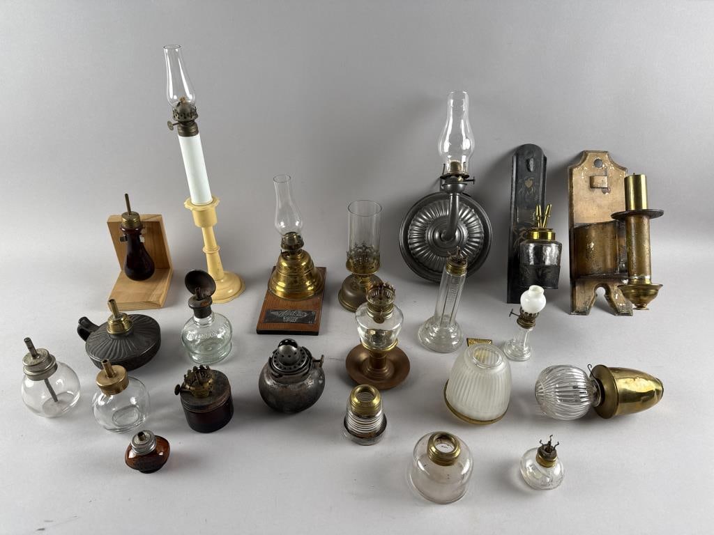 APPROX. 22 PIECES OF ASSORTED LIGHTING 19th Century Heights from 2" to 15". Widths from 1" to 6". (1 of 6)