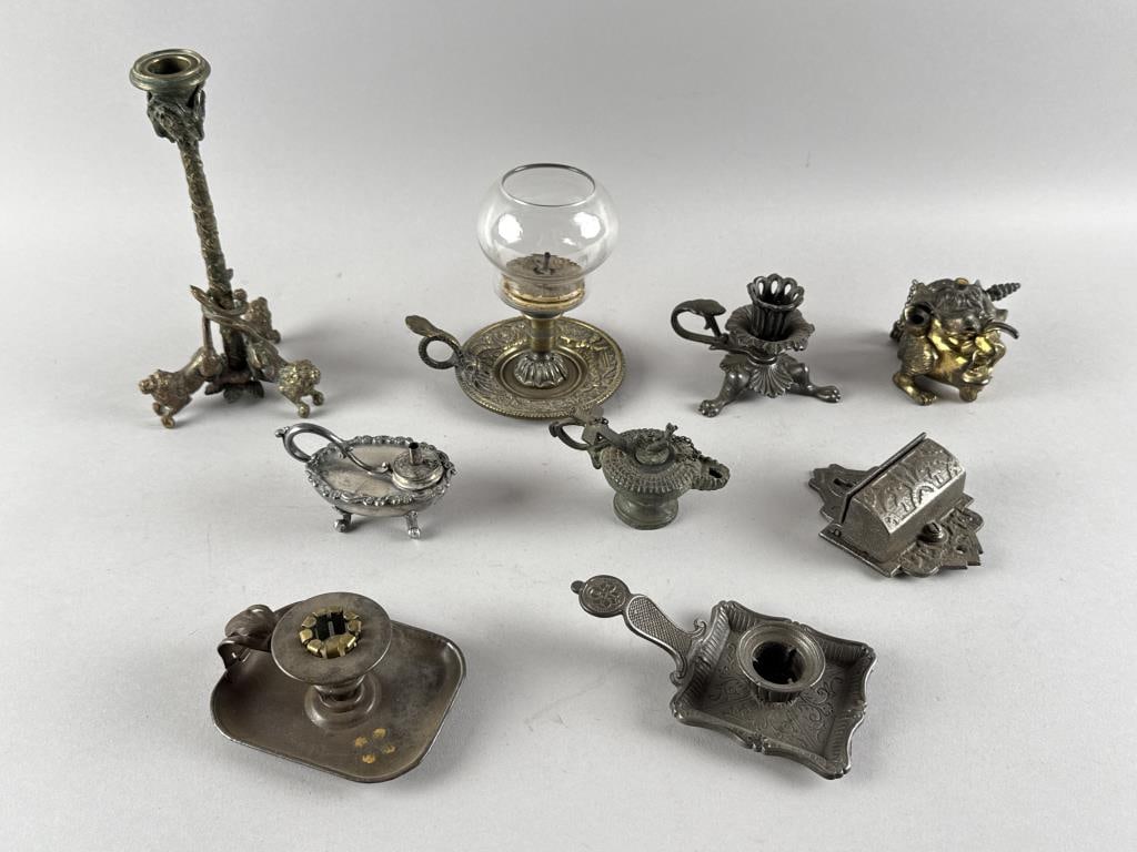 NINE VICTORIAN LIGHTING ITEMS Late 19th/Early 20th Century Heights from 2.25" to 8.5". (1 of 4)