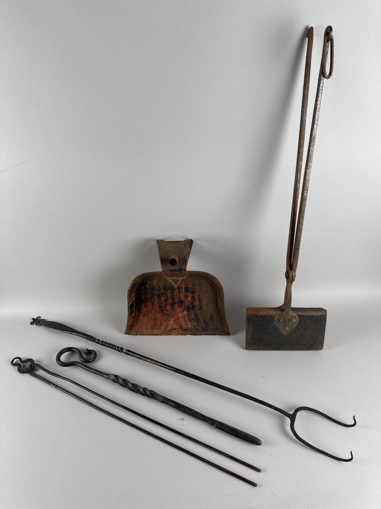 FIVE FIREPLACE IMPLEMENTS 19th Century Lengths from 5" to 39". (1 of 5)
