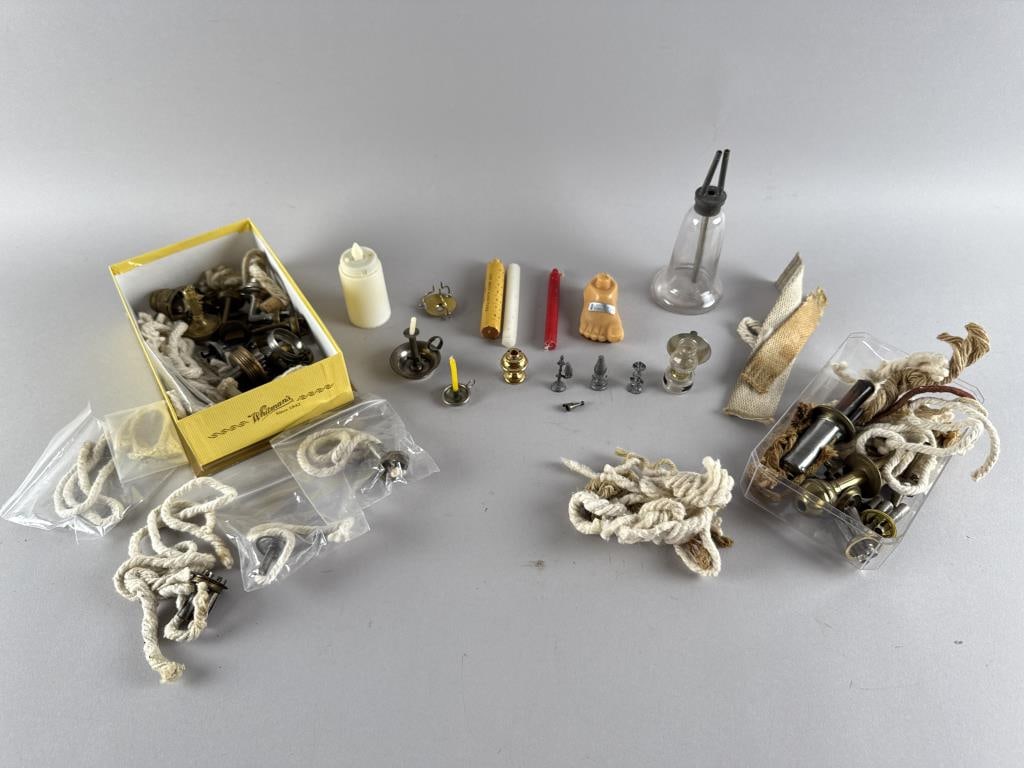 LOT OF WICKS AND OTHER LIGHTING PARTS 19th Century (1 of 5)