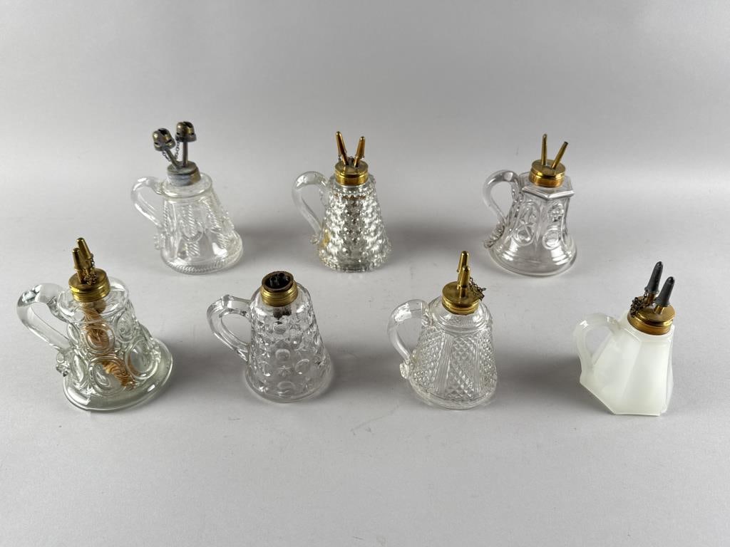SEVEN GLASS FINGER LAMPS 19th Century Heights from 5" to 6.5". (1 of 3)