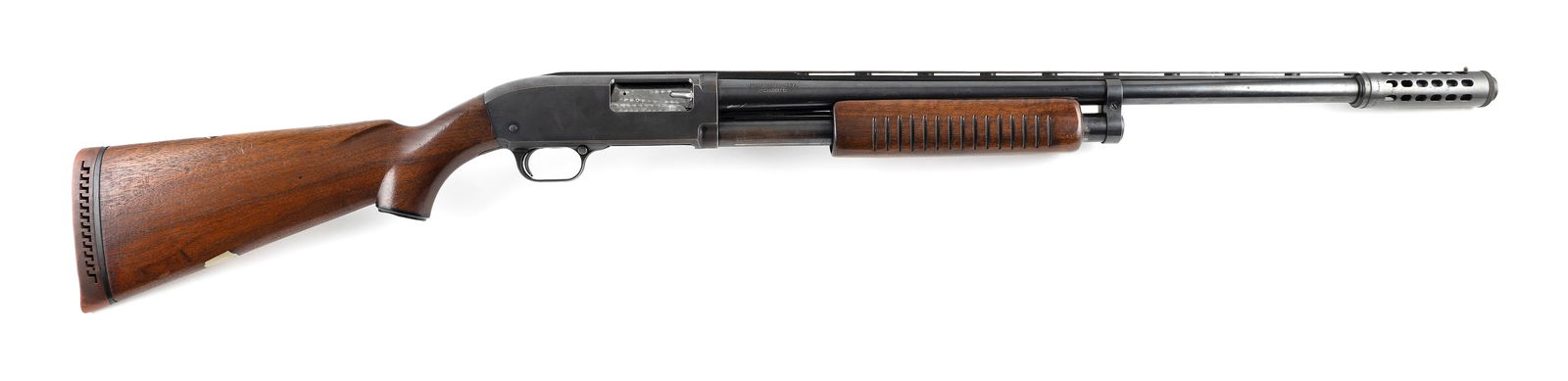 * J.C. HIGGINS MODEL 20 SLIDE-ACTION SHOTGUN 20th Century Length of barrel 26". Total length 48".: * J.C. HIGGINS MODEL 20 SLIDE-ACTION SHOTGUN20th Century12-ga., Serial #58356. Includes J.C. Higgins Power Pac.* This gun will only be delivered to holders of a Federal Firearms Dealer's License. Plea