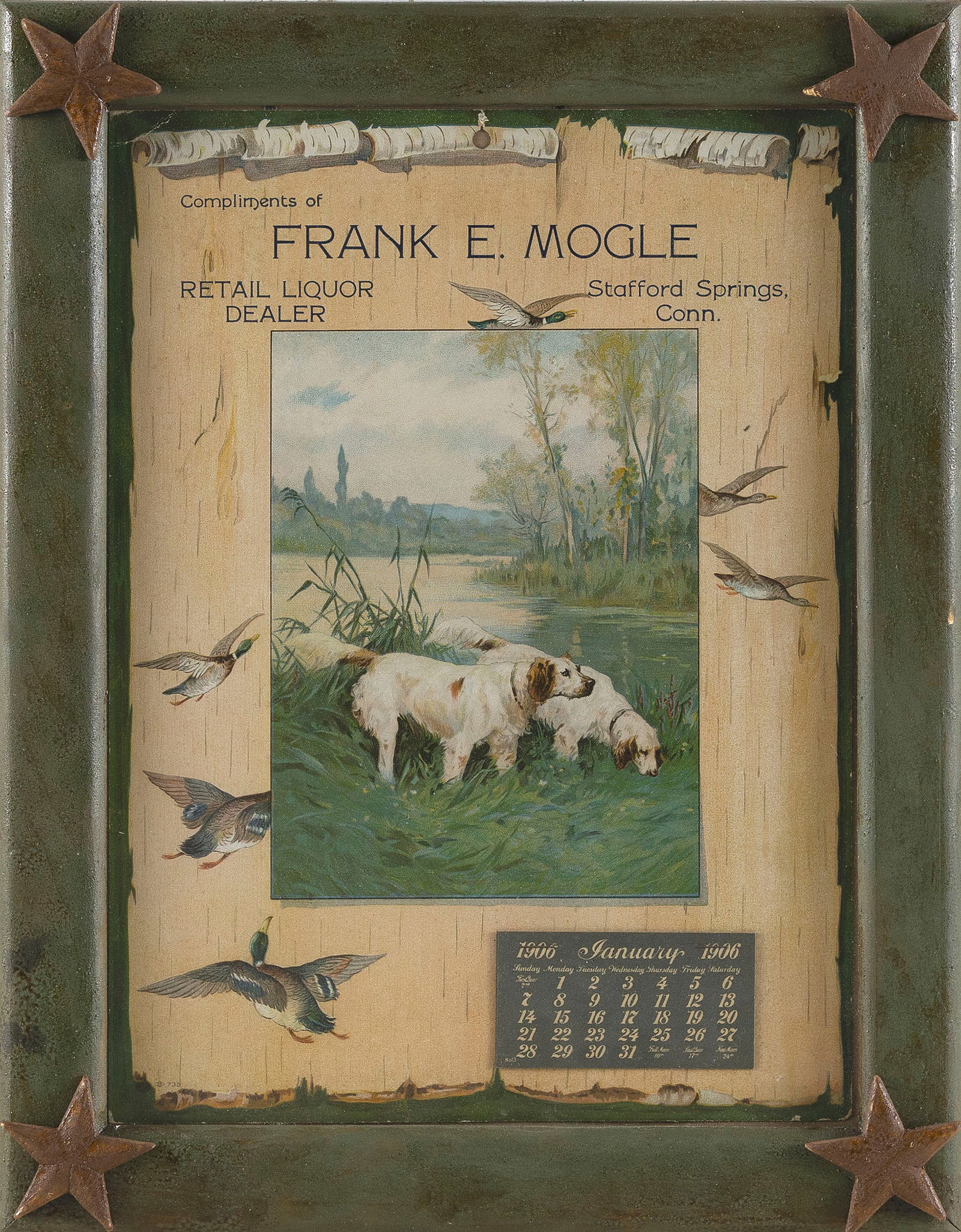 1906 SPORTING ART ADVERTISING CALENDAR Circa 1906 Framed 18" x 14". (1 of 2)