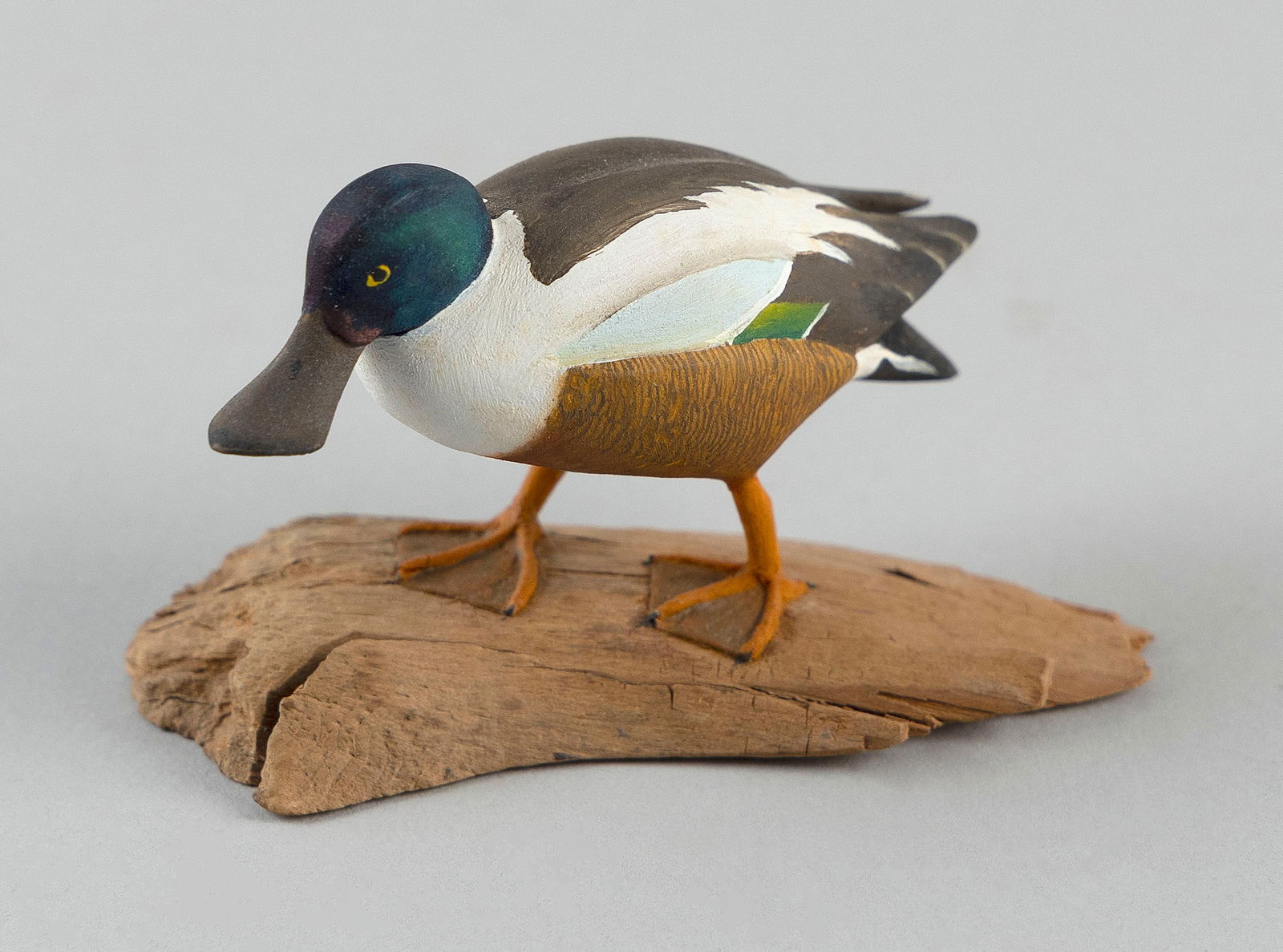 HAROLD GIBBS MINIATURE SHOVELER DRAKE Barrington, Rhode Island, 1886-1970 Height 2.25". (1 of 3)