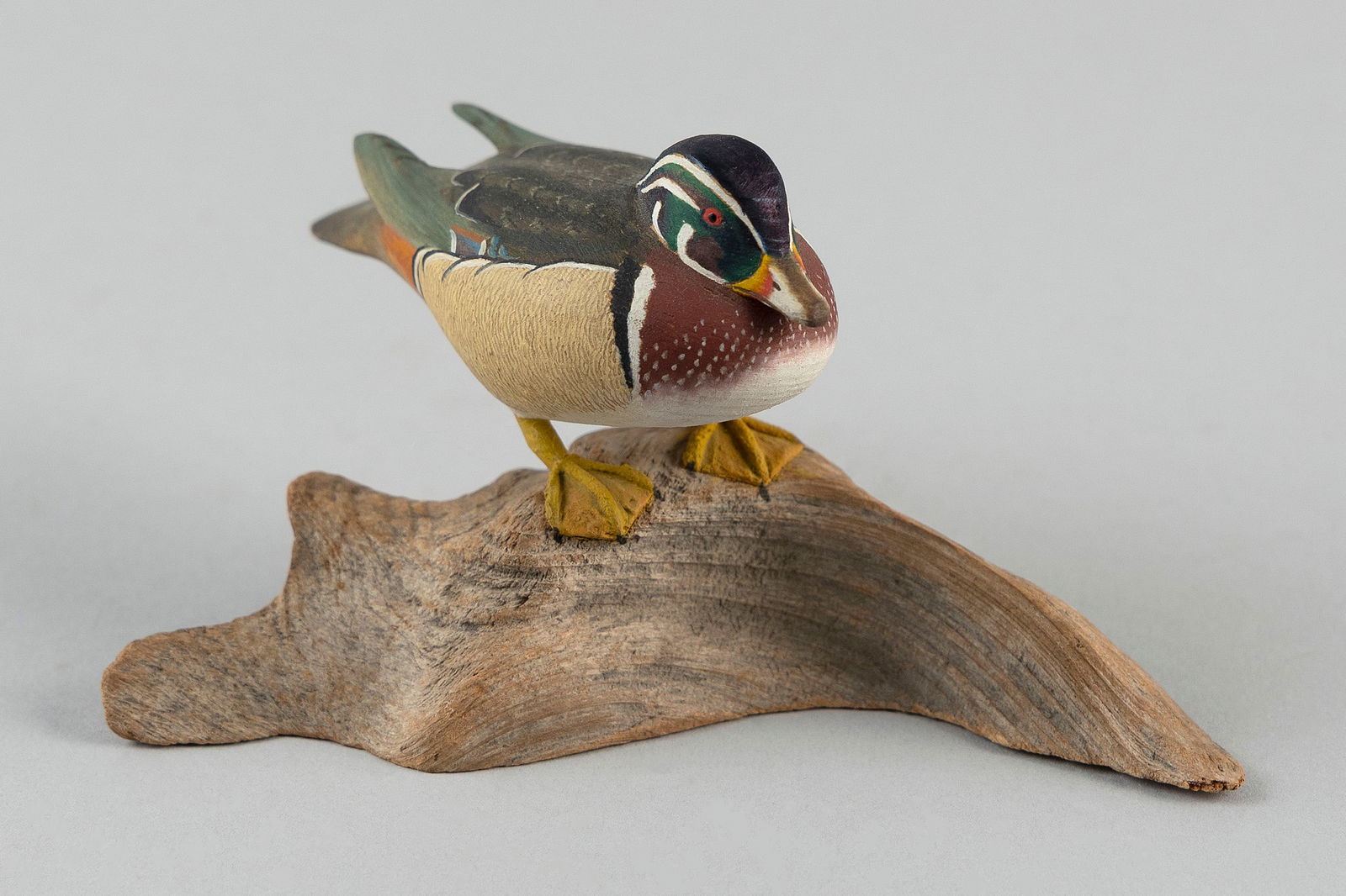 HAROLD GIBBS MINIATURE WOOD DUCK DRAKE Barrington, Rhode Island, 1886-1970 Height 2.5". (1 of 3)