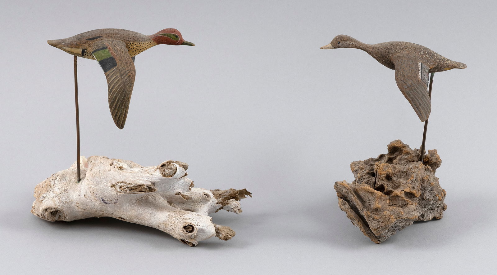 PAIR OF MINIATURE GREEN-WINGED TEAL 20th Century Heights 6". (1 of 4)