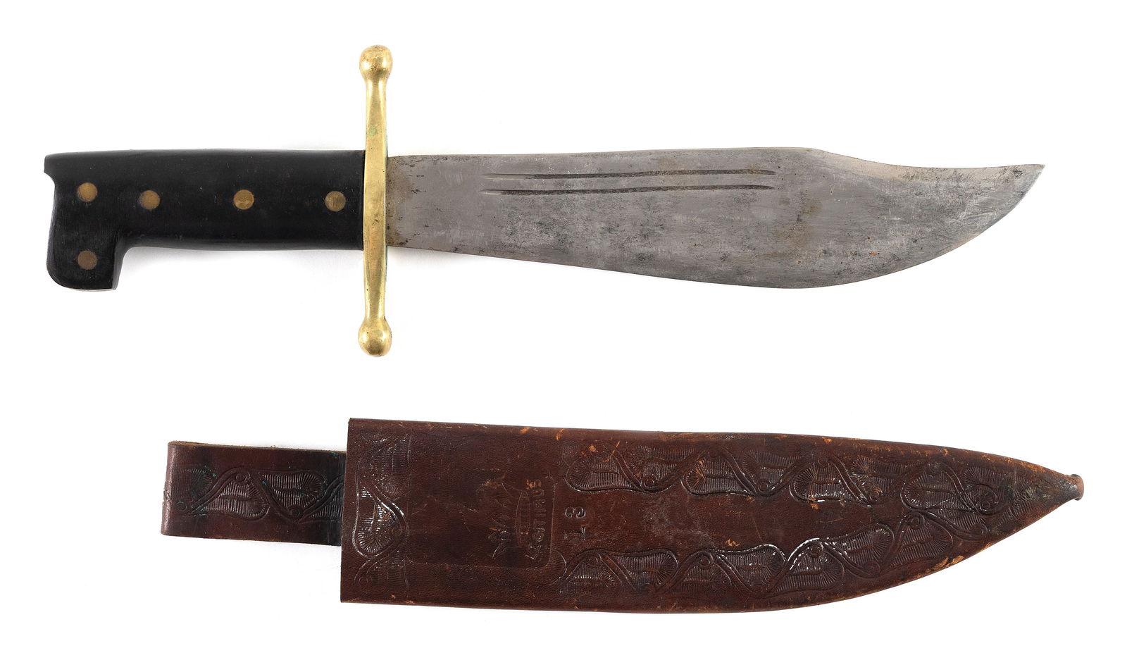 COLLINS & CO. LEGITIMUS NO. 18 BOWIE KNIFE 20th Century Length of blade 9.5". Total length 14". (1 of 2)