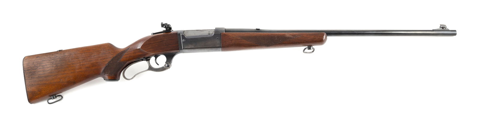 * SAVAGE MODEL 99 LEVER-ACTION RIFLE 20th Century Length of barrel 24". Total length 44".: * SAVAGE MODEL 99 LEVER-ACTION RIFLE20th Century.300 Savage, Serial #718363. Mounted with a Lyman sight.* This gun will only be delivered to holders of a Federal Firearms Dealer's License. Please be a
