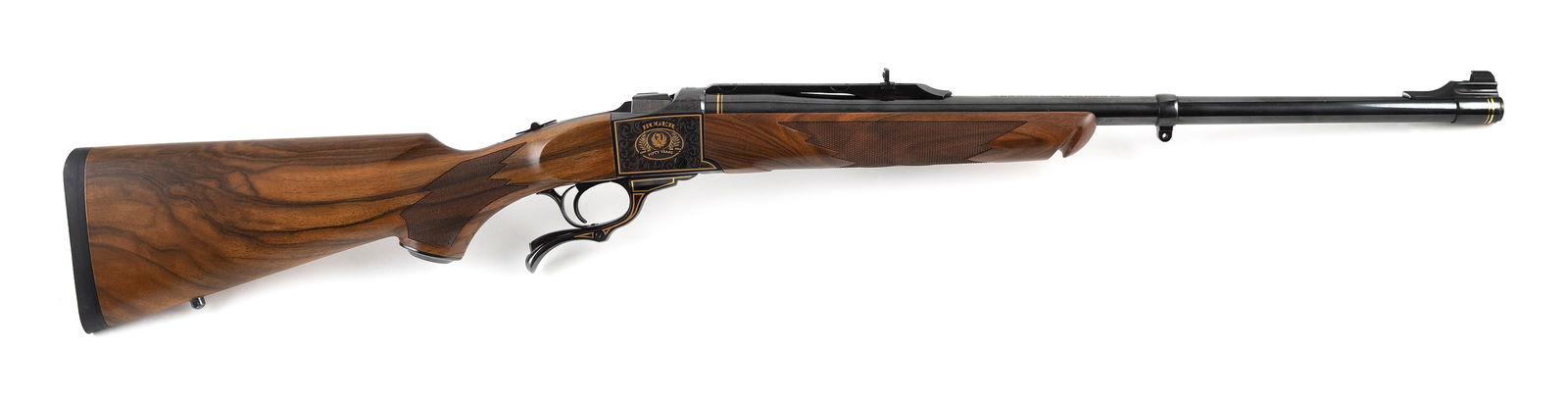 * RUGER NO. 1 FIFTIETH ANNIVERSARY SINGLE-SHOT RIFLE 20th Century Length of barrel 21". Total length: * RUGER NO. 1 FIFTIETH ANNIVERSARY SINGLE-SHOT RIFLE20th Century.45-70 cal., Serial #133-66651.* This gun will only be delivered to holders of a Federal Firearms Dealer's License. Please be aware of l