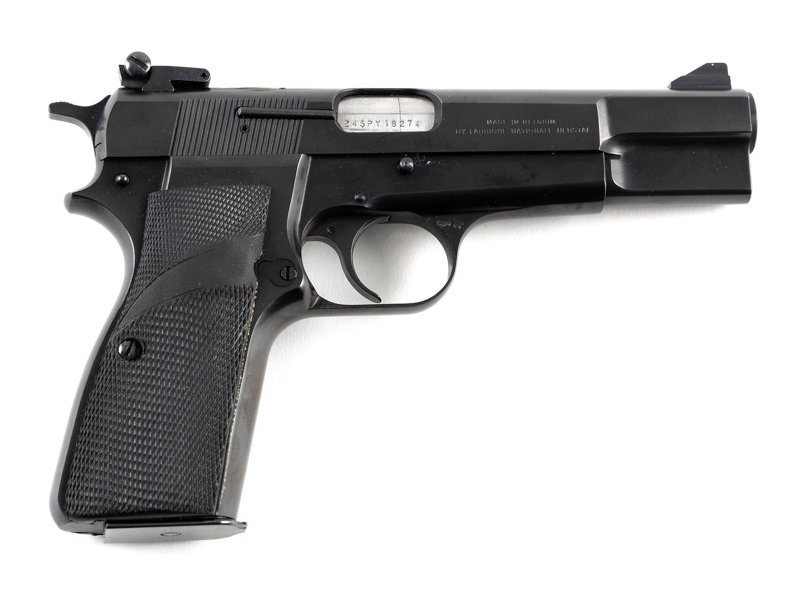 * BROWNING FN HIGH-POWER SEMI-AUTOMATIC PISTOL 20th Century Length of barrel 4.5". Total length 8". (1 of 1)