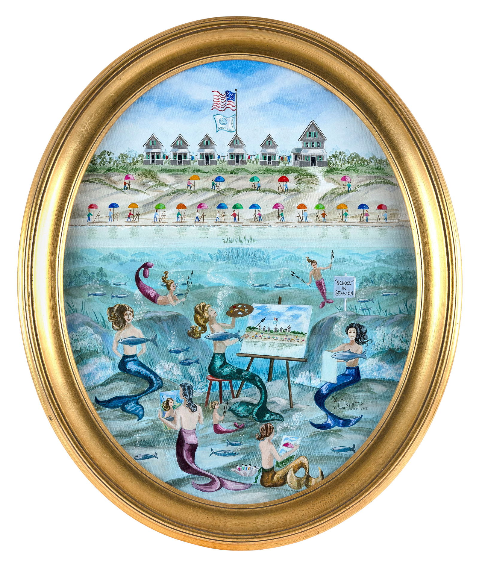 JAYNE SHELLEY-PIERCE (Massachusetts, 1947-2021), "Mer-Monets", Oil on canvas, 16" x 20". Framed (1 of 1)
