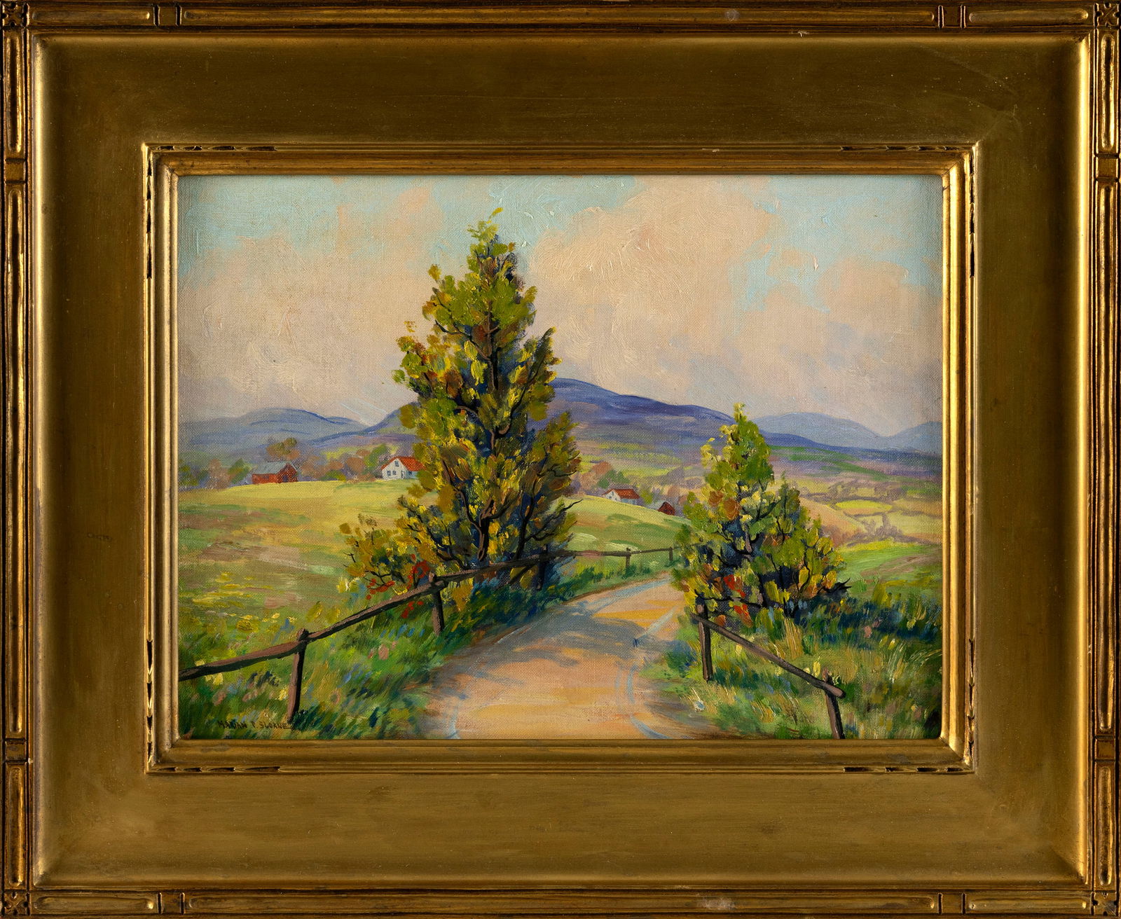 MARIAN PARKHURST SLOANE (Massachusetts, 1876-1954), Country path., Oil on canvas board, 12" x 16". (1 of 2)