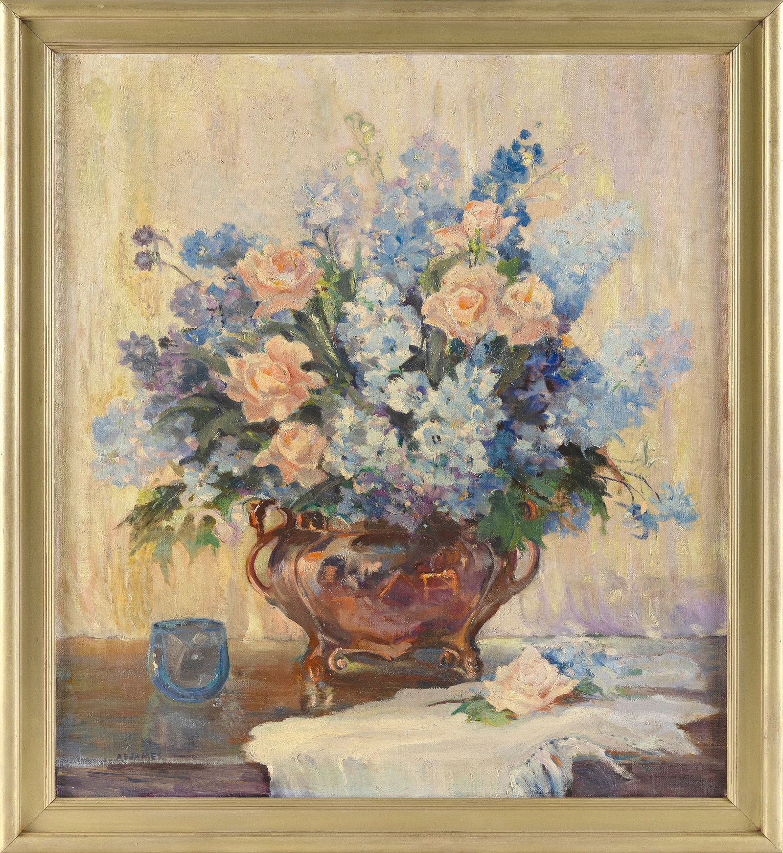 ALICE ESTELLE MOFFATT JAMES (Massachusetts, 1889-1970), Tabletop still life with a bouquet of (1 of 1)