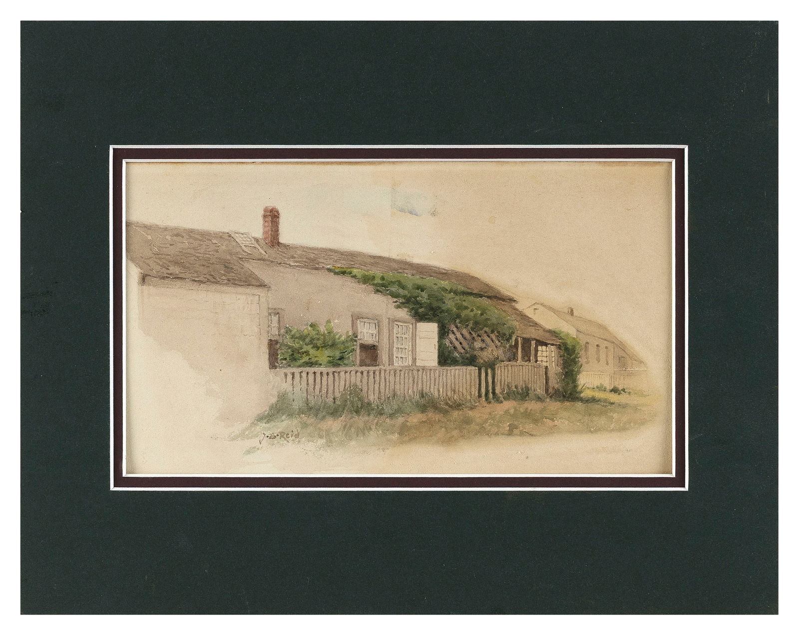 JANE BREWSTER REID (New York/Illinois, 1862-1966), Nantucket cottage., Watercolor on board, 6.25" x: JANE BREWSTER REID New York/Illinois 1862-1966 Nantucket cottage. Signed lower left "J.B. Reid". Watercolor on board, 6.25" x 11.5". Unframed.