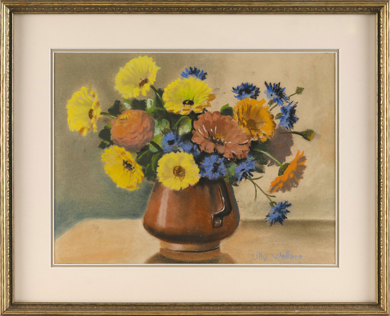 LILLIE T. WALLACE (Massachusetts, 1888-1962), Flower arrangement., Pastel, 11.5" x 15.25" sight. (1 of 1)