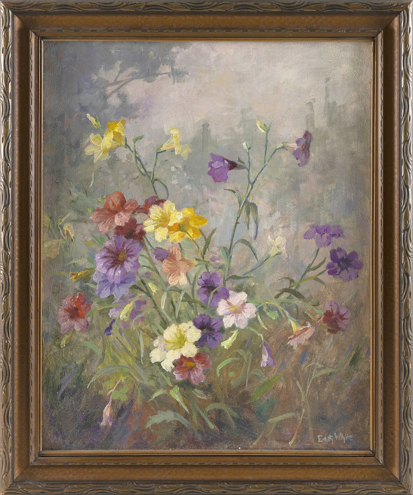 EDITH WHITE (California/Iowa, 1855-1946), Wildflowers., Oil on canvas, 23" x 18". Framed 27" x 22". (1 of 1)