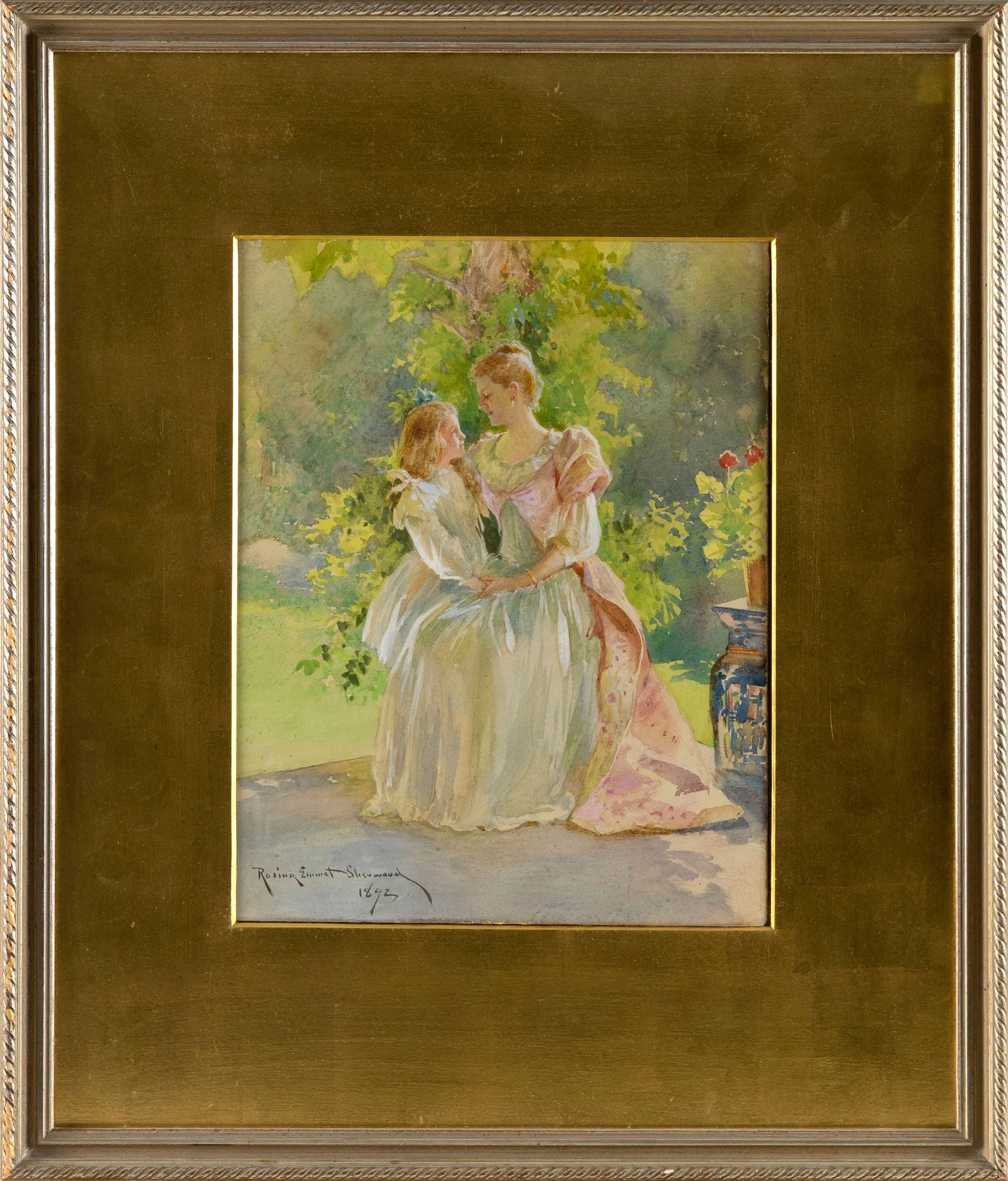 ROSINA EMMET SHERWOOD (New York, 1854-1948), Mother and daughter., Watercolor, 13.5" x 10" sight. (1 of 2)