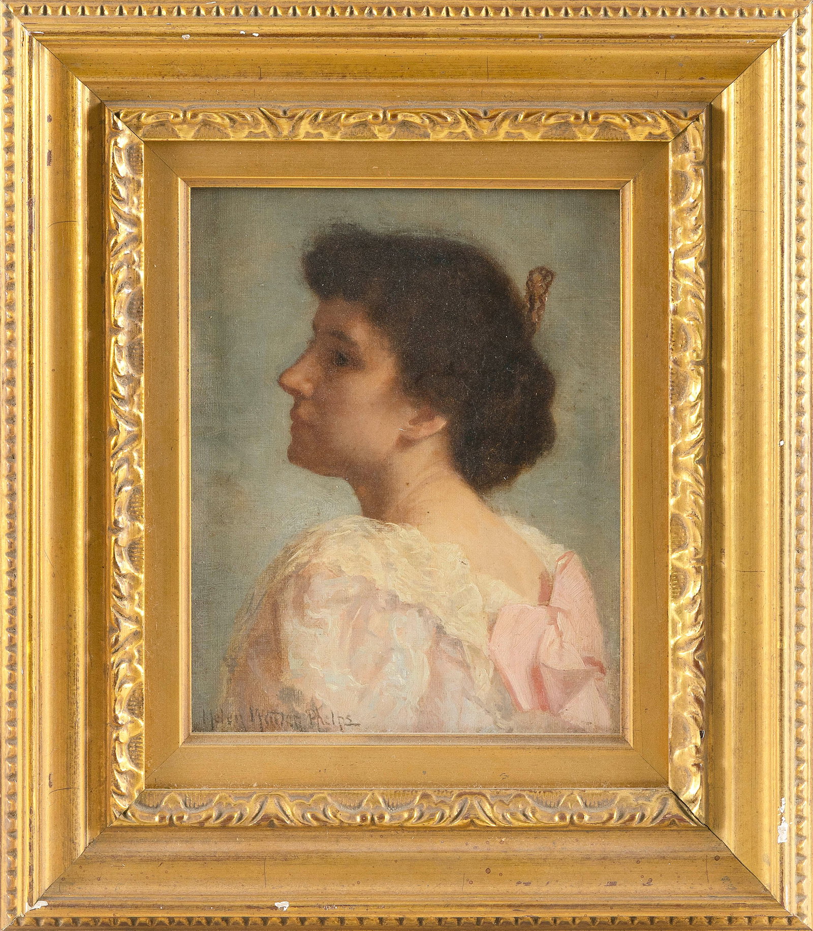 HELEN WATSON PHELPS (New York/Rhode Island, 1864-1944), Portrait of a young lady., Oil on canvas, 9" (1 of 1)