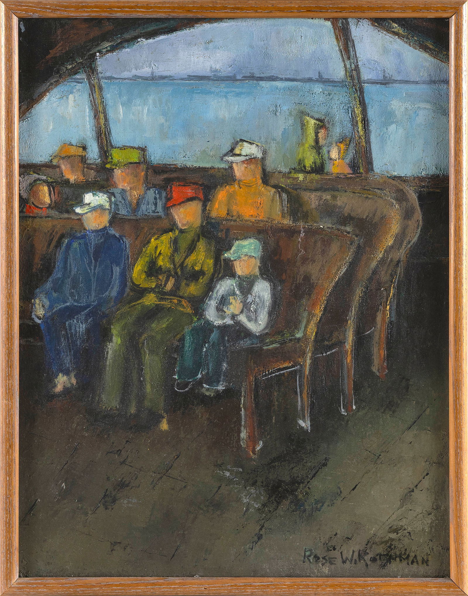ROSE W. ROTHMAN (America, 1908-1982), Staten Island ferry ride., Oil on canvas, 18" x 14". Framed: ROSE W. ROTHMAN America 1908-1982 Staten Island ferry ride. Signed lower right "Rose W. Rothman". Oil on canvas, 18" x 14". Framed 19" x 15". Provenance: New York City Estate. Kensington Estate Auctio