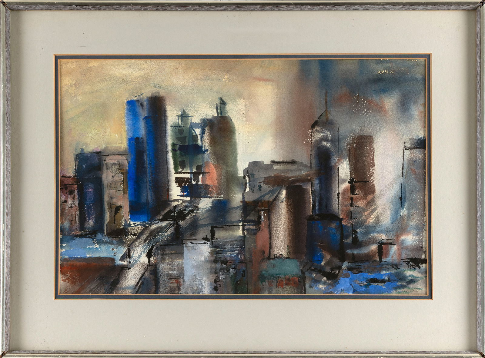 ANNE ADAMS (America, 20th Century), "Lower Manhattan"., Watercolor on paper, 13.5" x 21" sight. (1 of 2)